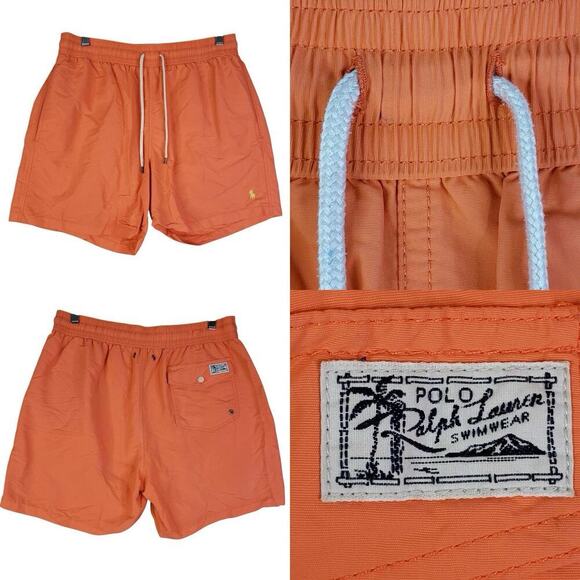 Polo Ralph Lauren Swim Trunks Men’s Size Large L Orange Mesh Lined Drawstring - Picture 1 of 14